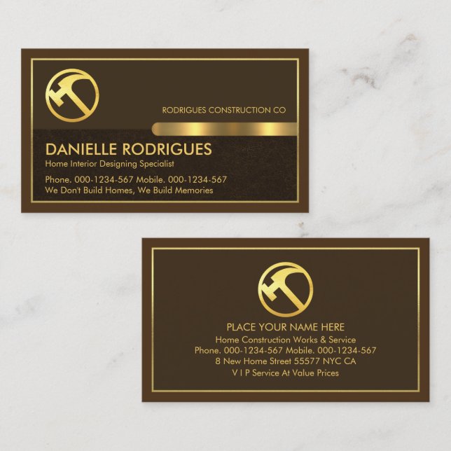 Gold Tools On Brown Layers Gold Frame Business Card (Front/Back)