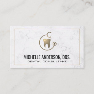 Gold Tooth Stethoscope Logo Marble Business Card