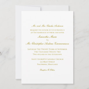 Gold Traditional Classic Formal Elegant Wedding Invitation