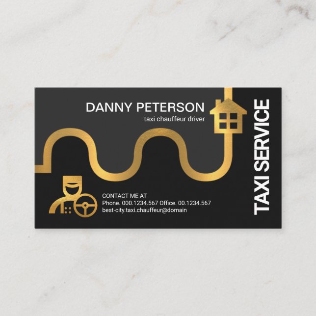 Gold Transport Taxi Route Home Destination Driver Business Card (Front)