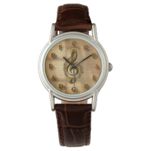 Gold Treble Clef Clock With Circle Of Fifths Music Watch
