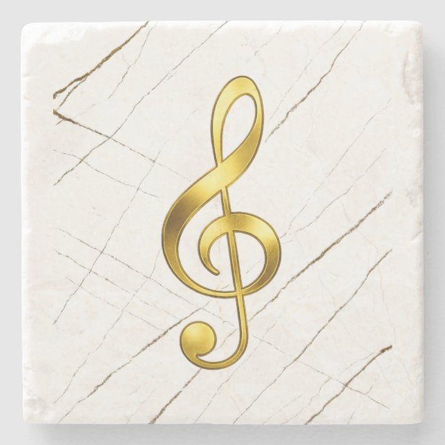 Gold Treble Clef Marble Home Decor Stone Coaster (Front)