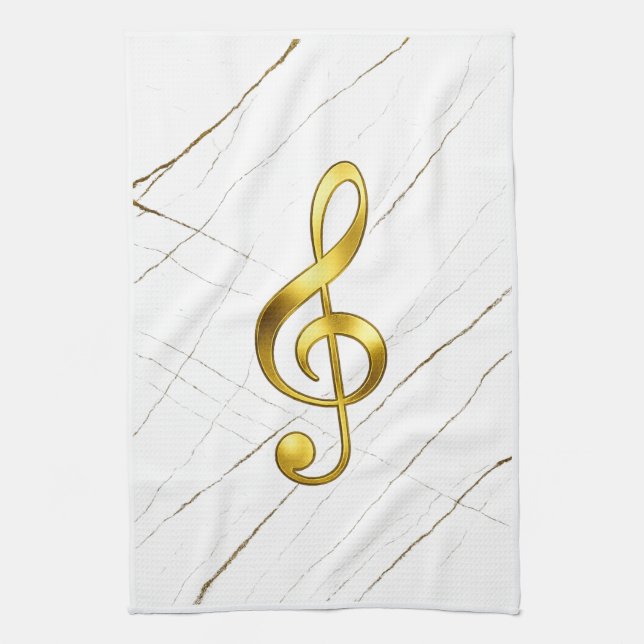 Gold Treble Clef Marble Home Decor Tea Towel (Vertical)