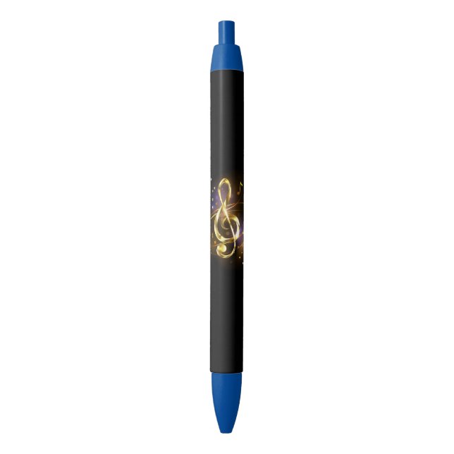 Gold Treble Clef Music Black Ink Pen (Front Vertical)