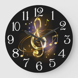 Gold Treble Clef Music Large Clock