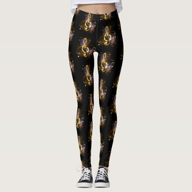 Gold Treble Clef Music Leggings (Front)