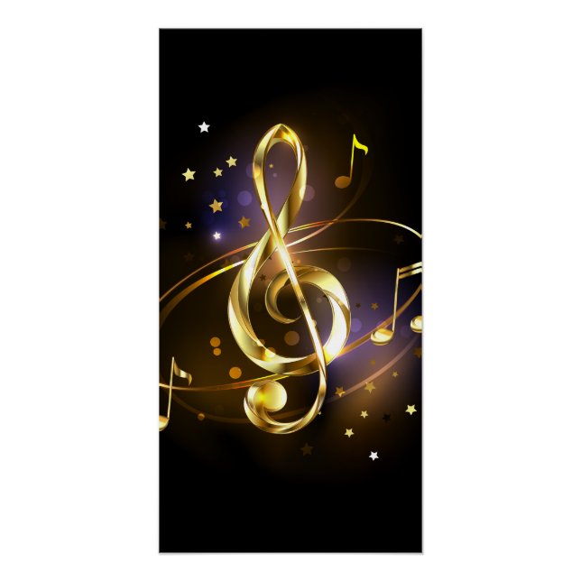 Gold Treble Clef Music Poster (Front)