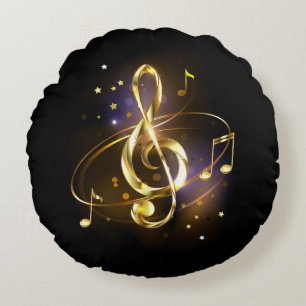 Gold Treble Clef Music Round Cushion