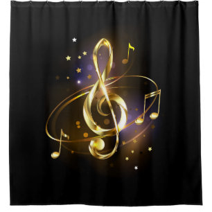 Gold Treble Clef Music Shower Curtain