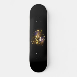Gold Treble Clef Music Skateboard