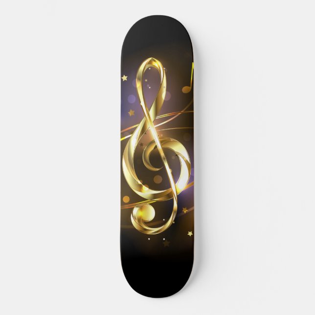 Gold Treble Clef Music Skateboard (Front)