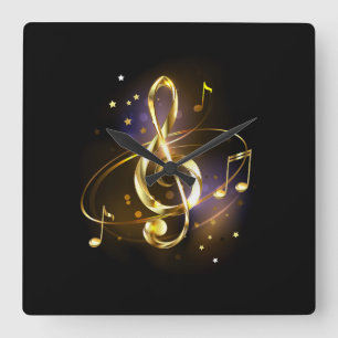 Gold Treble Clef Music Square Wall Clock