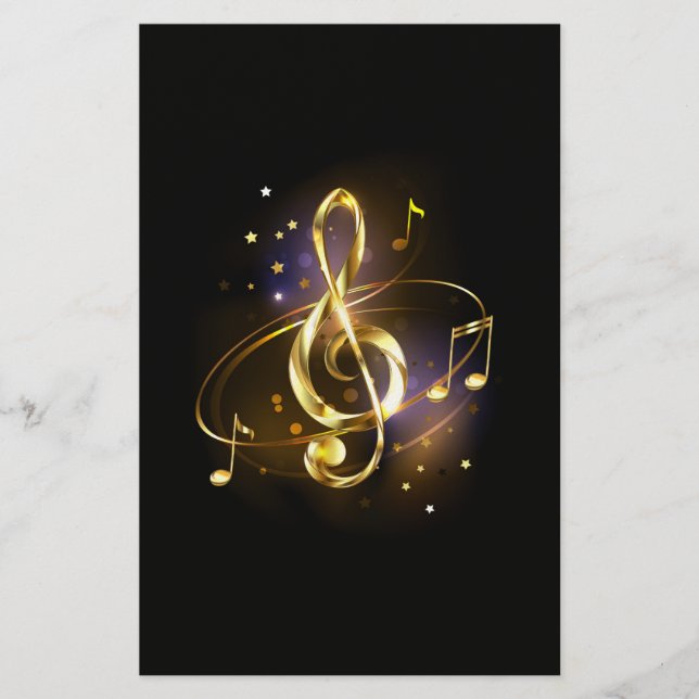 Gold Treble Clef Music Stationery (Front)