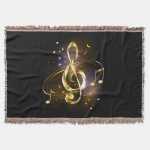 Gold Treble Clef Music Throw Blanket