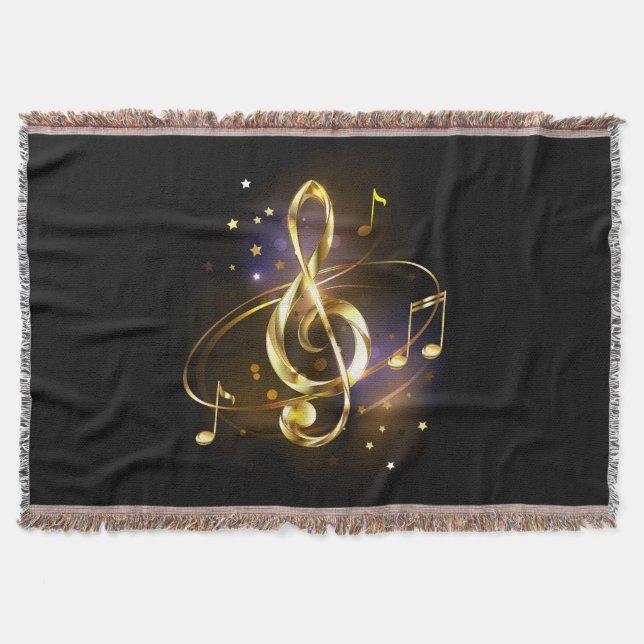 Gold Treble Clef Music Throw Blanket (Front)