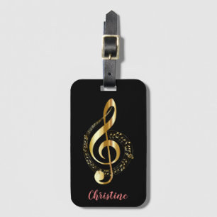 Gold Treble Clef Personalized Music Luggage Tag