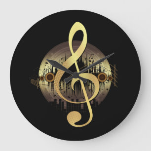 Gold Treble Clef Vinyl Record Music Lover Elegant Large Clock