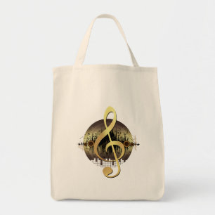 Gold Treble Clef Vinyl Record Music Lover Elegant Tote Bag