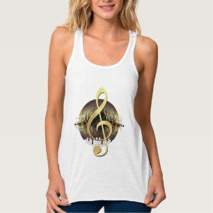 Gold Treble Clef Vinyl Record Music Lover Flowy Singlet