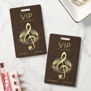 Gold Treble Clef VIP All Access Abstract Brown ID Badge