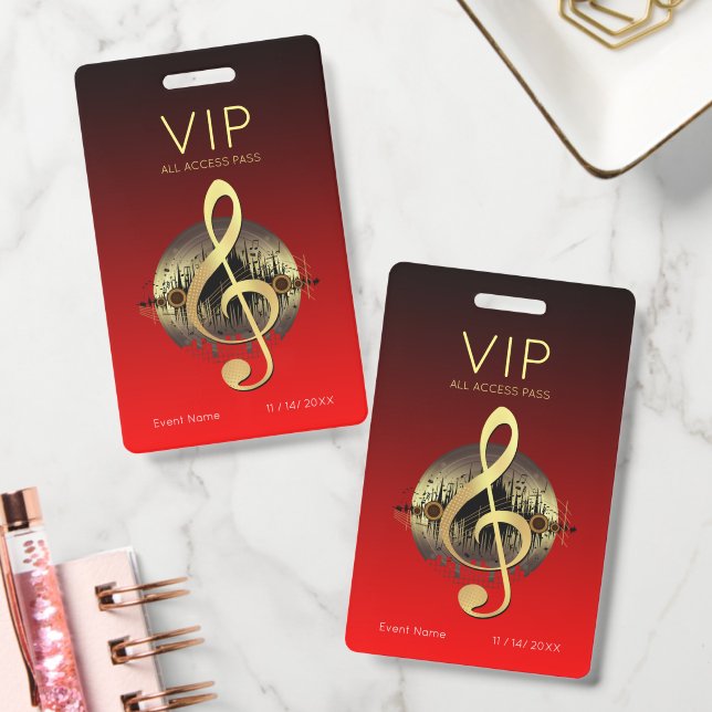 Gold Treble Clef VIP All Access Bold Gradient ID Badge (Office)