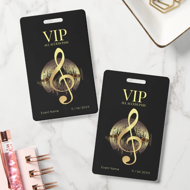 Gold Treble Clef VIP All Access Bold Minimal ID Badge (Office)