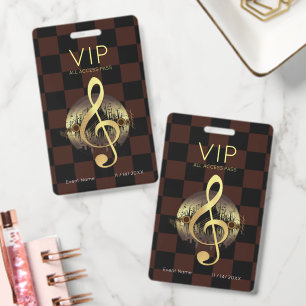 Gold Treble Clef VIP All Access Chequered Design ID Badge