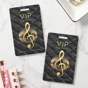 Gold Treble Clef VIP All Access Luxury Diamond ID Badge