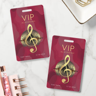 Gold Treble Clef VIP All Access Red Abstract ID Badge