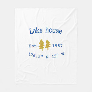 Gold tree blue lake house add coordinate year fami fleece blanket