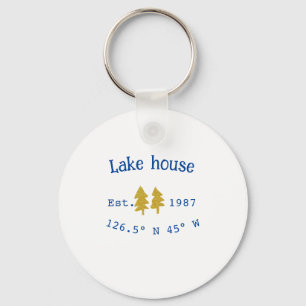 Gold tree blue lake house add coordinate year fami key ring