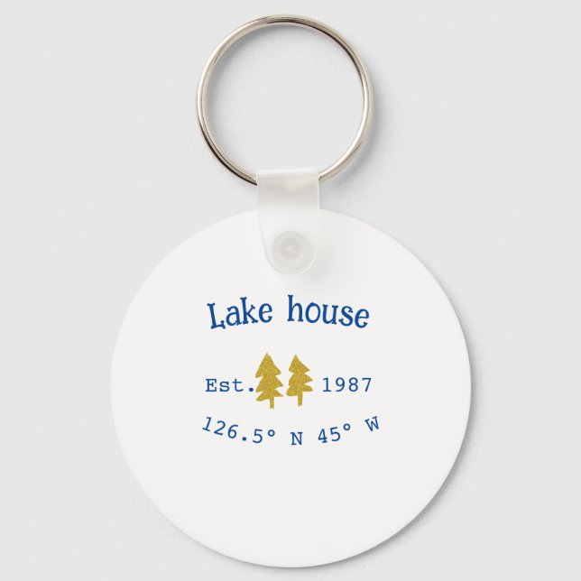 Gold tree blue lake house add coordinate year fami key ring (Front)