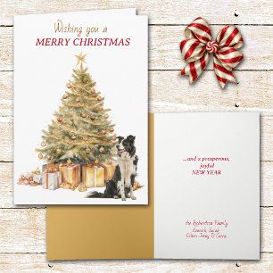 Gold Tree Border Collie Christmas Card