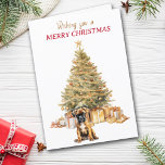 Gold Tree Boxer Puppy Christmas Card<br><div class="desc">On the front of this Christmas card, an adorable Boxer puppy sits in front of a Holiday tree. The tree is decorated in gold, and matching gift packages are beneath it. The gold and red text says "Wishing you a MERRY CHRISTMAS". Inside text fields which you may customise to anything...</div>