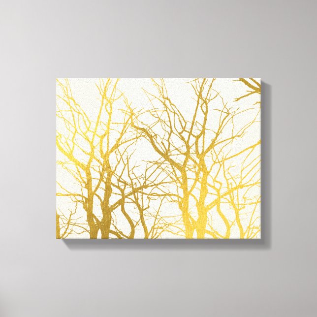 Gold Tree Branches Pattern Beige Background Canvas Print (Front)