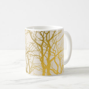 Gold Tree Branches Pattern Beige Background  Coffee Mug