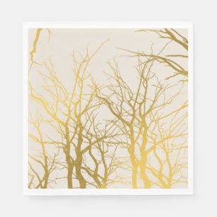 Gold Tree Branches Pattern Beige Background  Napkin