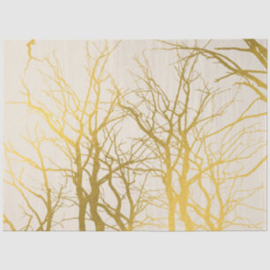 Gold Tree Branches Pattern Beige Background Tissue Paper