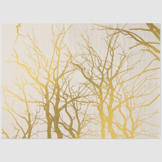 Gold Tree Branches Pattern Beige Background  Tissue Paper (Front)