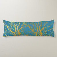 Gold Tree Branches Pattern Blue Background