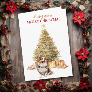 Gold Tree Cardigan Welsh Corgi Dog Christmas Card