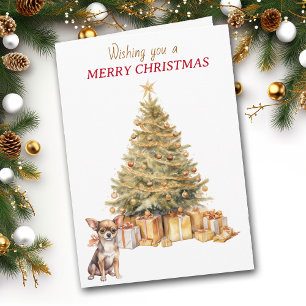 Gold Tree Chihuahua Puppy Dog Christmas Card