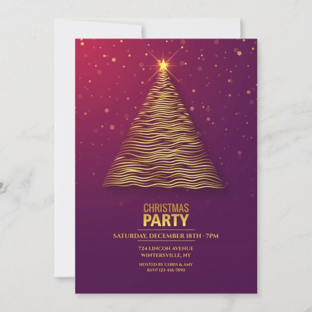 Gold Tree Christmas Party Invitation (Front)