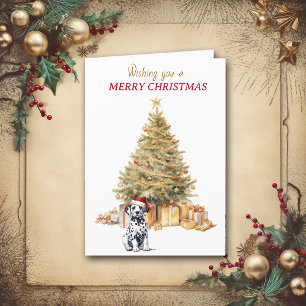 Gold Tree Dalmatian Puppy Christmas Card