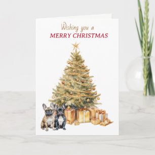 Gold Tree French Bulldogs Christmas Card