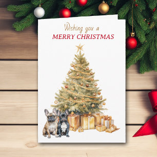 Gold Tree French Bulldogs Christmas Card