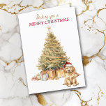 Gold Tree Golden Retriever Puppy Christmas Card<br><div class="desc">On the front of this Christmas card, an adorable Golden Retriever puppy wears a red and white Santa hat and sits in front of a Holiday tree. The tree is decorated in gold, and matching gift packages are beneath it. The gold and red text says "Wishing you a MERRY CHRISTMAS"....</div>