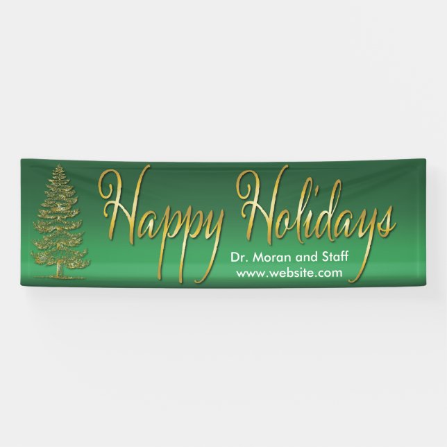 Gold Tree Happy Holidays Banner (Horizontal)
