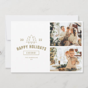 Gold Tree Happy Holidays Family Multi Photo Holiday Card