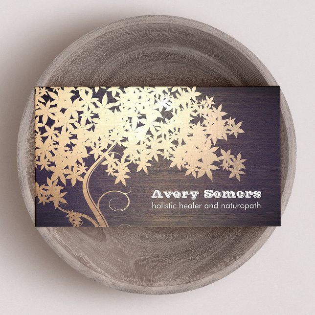 Gold Tree Holistic Healer Naturopath Wood Look Business Card (Creator Uploaded)